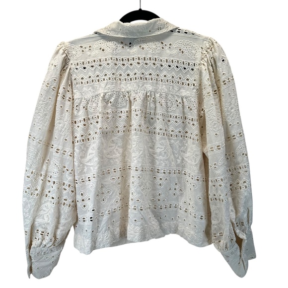 House of Harlow 1960 Button Up blouse Womens Sz. L eyelet Puff Sleeve Romantic - Picture 14 of 15